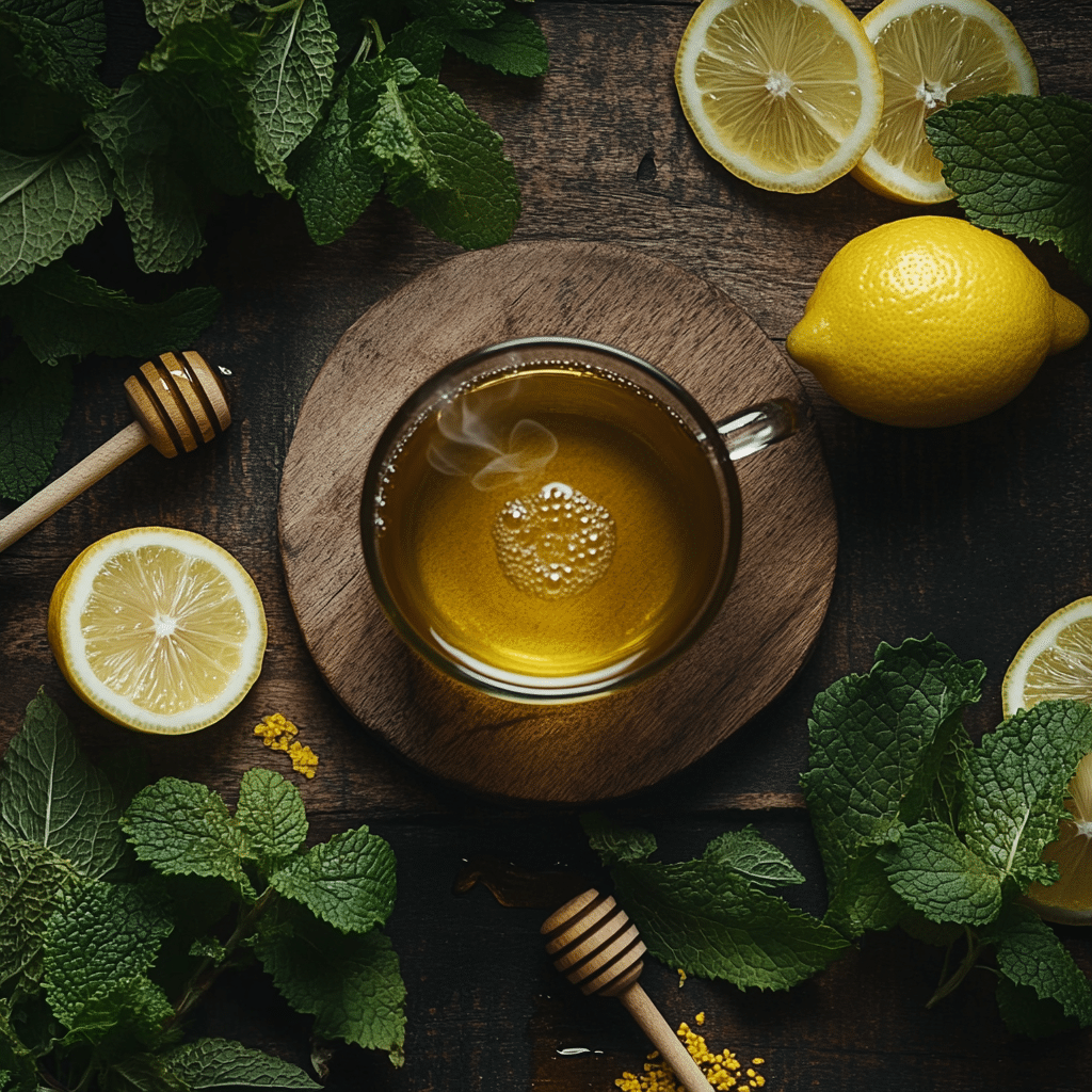 Lemon balm tea recipe with fresh leaves and honey