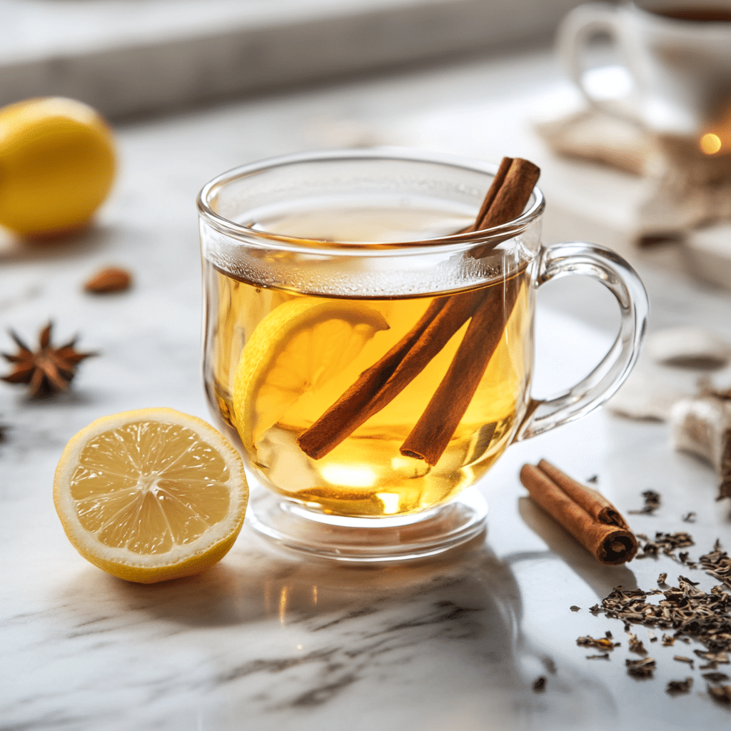 Lemon Balm Ozempic Recipe for Weight Loss Support Naturally 4 u1471415212 Glass mug of herbal tea cooling on counter with l 98c72e1a 457a 4635 b456 20e893873c45 0