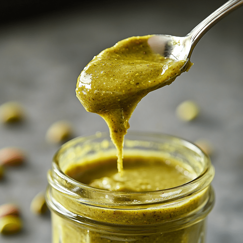 Pistachio Butter Recipe: Easy, Creamy & Naturally Delicious 14 u1471415212 Smooth pistachio butter pouring from a spoon into 89c1eb8e a9db 41c7 96de 2a4601f0f78e 0